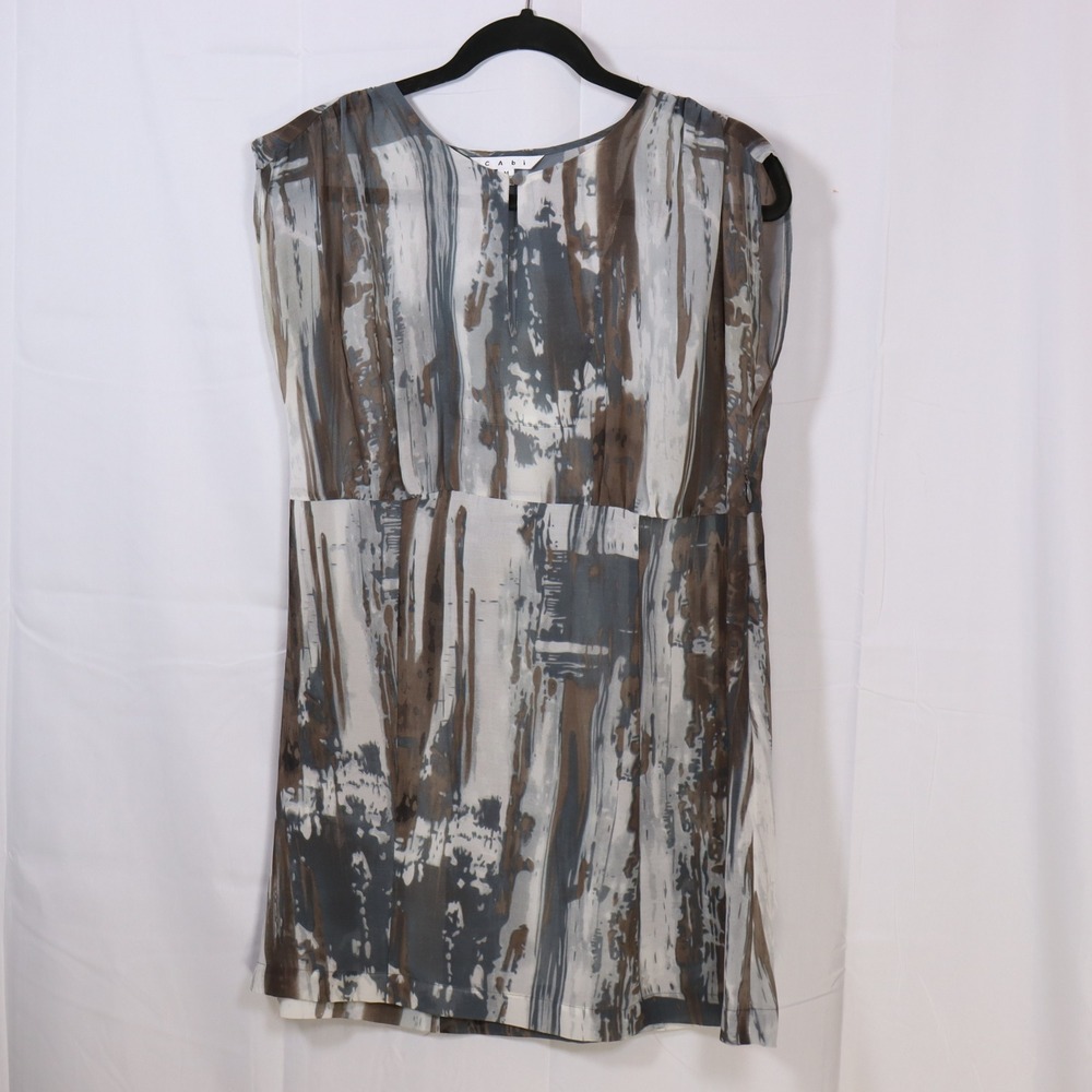 Cabi Abstract Print Tunic M Grey Brown‎ Womens Chiffon Sleeveless Blouse